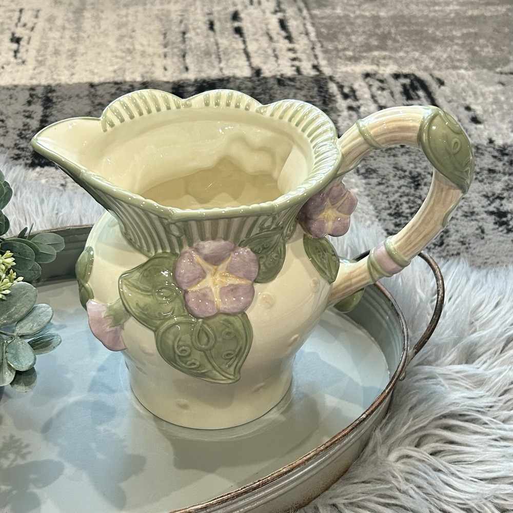 Demdaco Ceramic 7" Pitcher Westborough Crossing Collection 2001 Flowers & Leaves